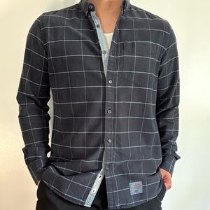 Superdry Men's Navy and Light Blue Checkered Button Down Shirt